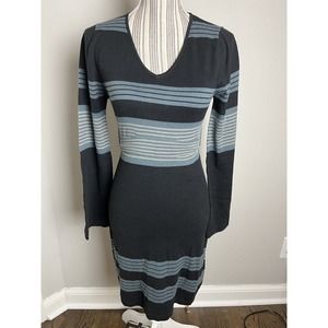 Prana Body Con Black Pullover Dress V-Neck with Stripes Belted SZ Small Y2K